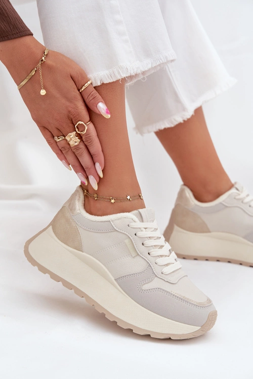 Ocieplane Sneakersy Damskie Na Platformie Big Star SS274008 HI-POLY SYSTEM Jasnobeżowe