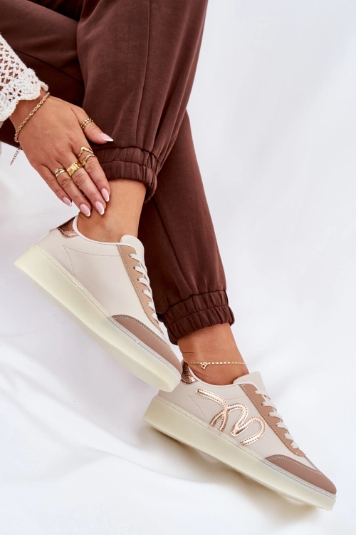 Niskie Buty Sportowe Damskie Z Eko Skóry Beżowe Iladira