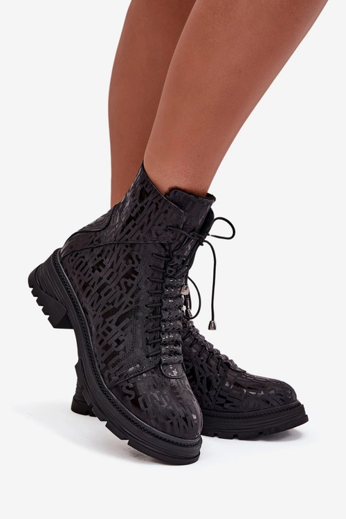 Skórzane Botki Workery Damskie Ocieplane Na Zamek Artiker 57C2257 Czarne