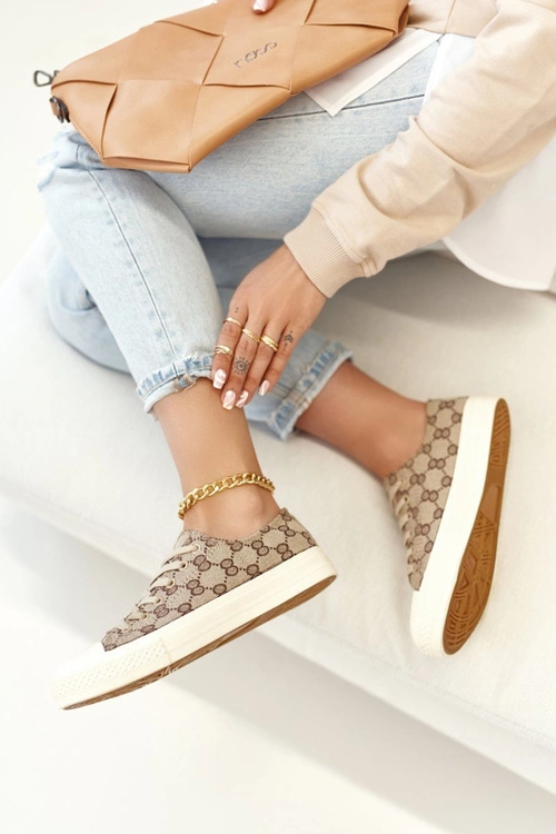 Damskie Klasyczne Logowane Trampki Khaki Challenge