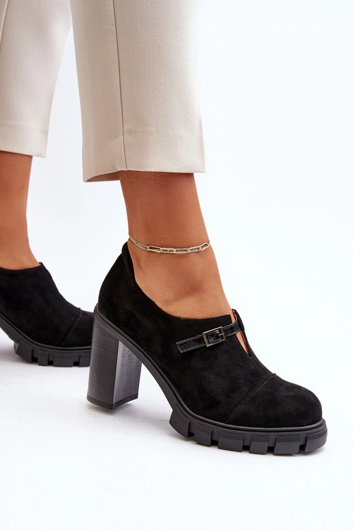 Damskie Półbuty Na Obcasie Słupku Czarne Tauina