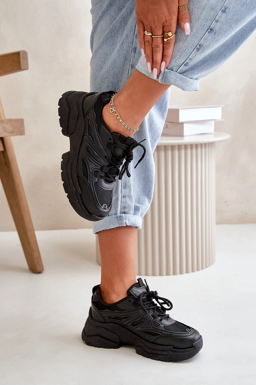 Buty Sportowe Sneakersy Damskie Na Masywnej Podeszwie Czarne Lerista
