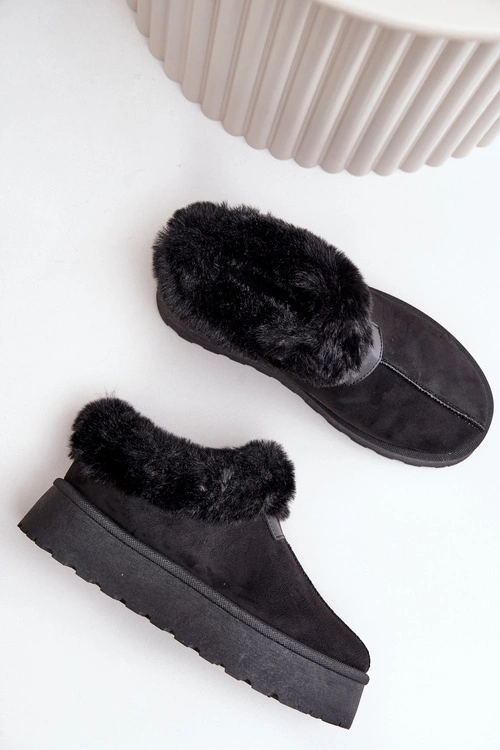 Śniegowce Z Niską Cholewką Z Futerkiem Na Platformie Eko Zamszowe Czarne Neathoria