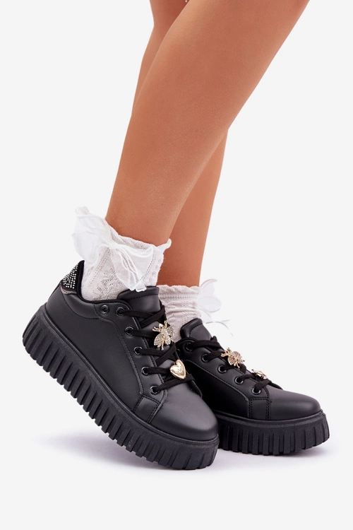Sneakersy Damskie Z Przypinkami Czarne Grelesi
