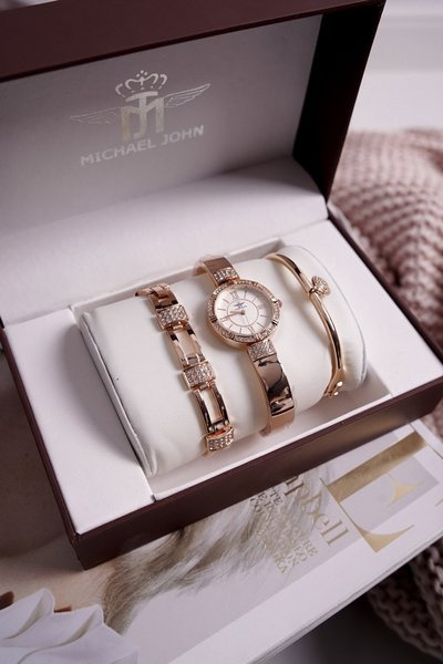 Zestaw Damski Zegarek i Dwie Bransoletki Michael John Różowe Złoto