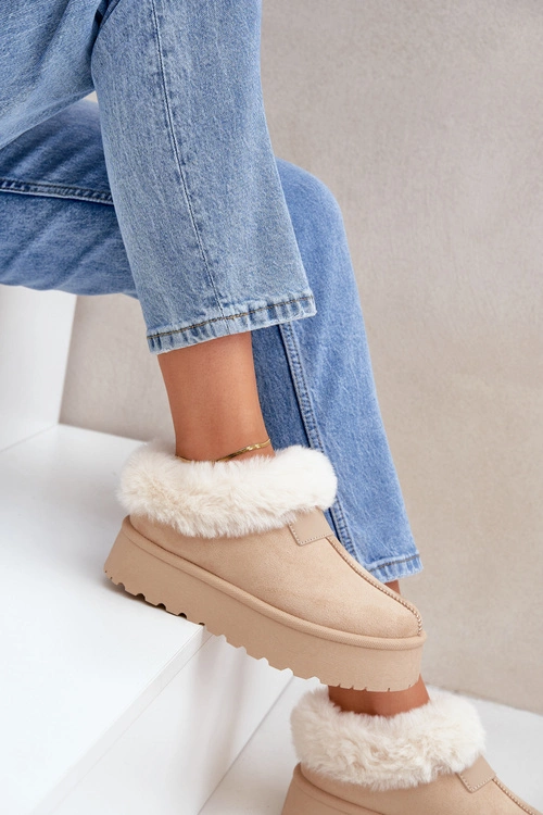 Śniegowce Z Niską Cholewką Z Futerkiem Na Platformie Eko Zamszowe Jasnobeżowe Neathoria