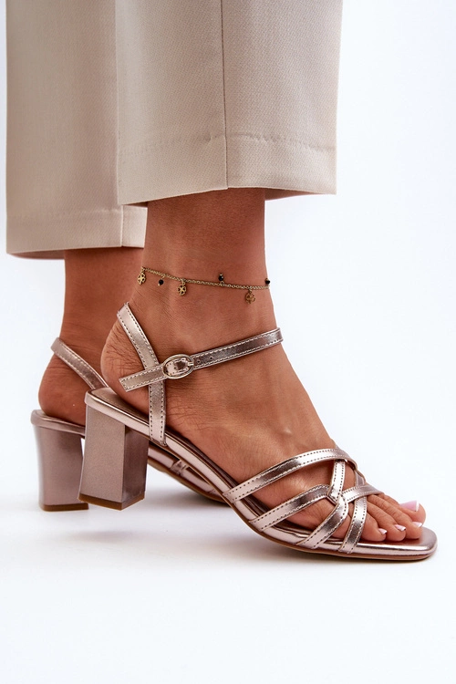 Sandały Damskie Na Słupku Sergio Leone SK065 Złote