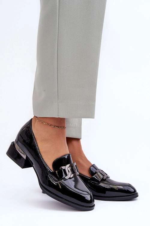 Lakierowane Półbuty Mokasyny Na Obcasie Czarne Sakina