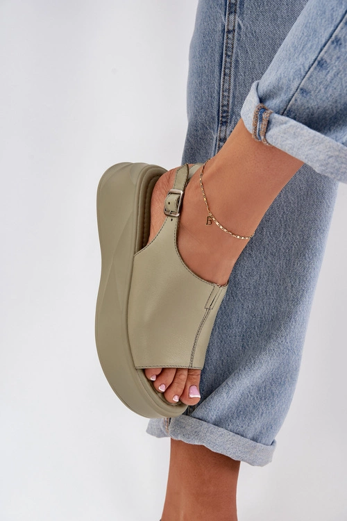 Skórzane Sandały Damskie Na Platformie D&A SJ2301-2 Zielone