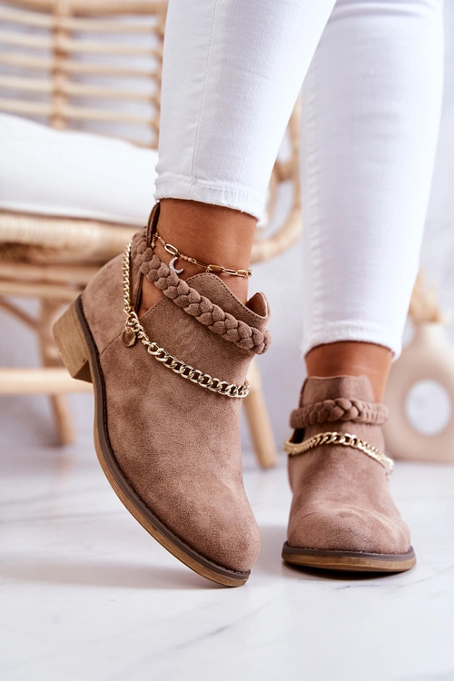 Zamszowe Botki Z Łańcuszkiem Brązowe Talitha