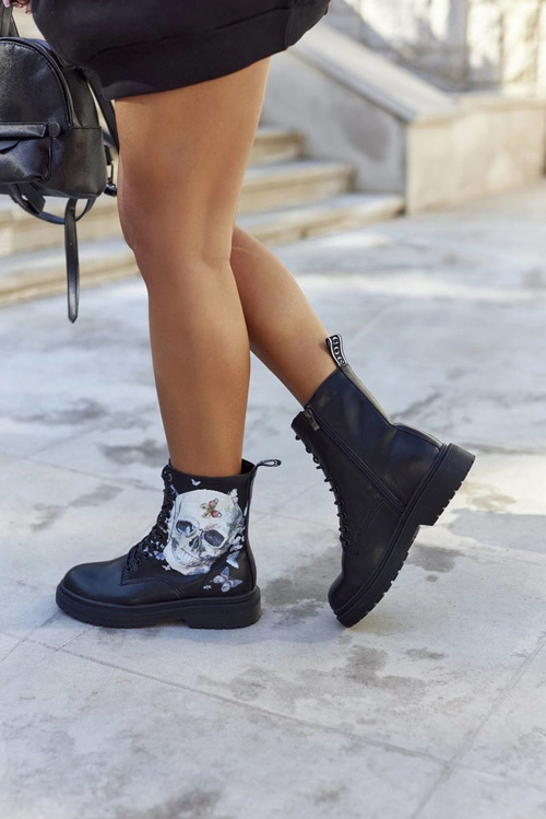 Damskie Botki Trapery z Printem GOE II2N4045 Czarne