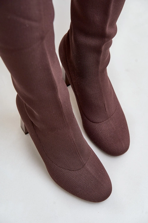 Kozaki Ze Skarpetkową Cholewką Za Kolano Na Słupku Brązowe Esanira