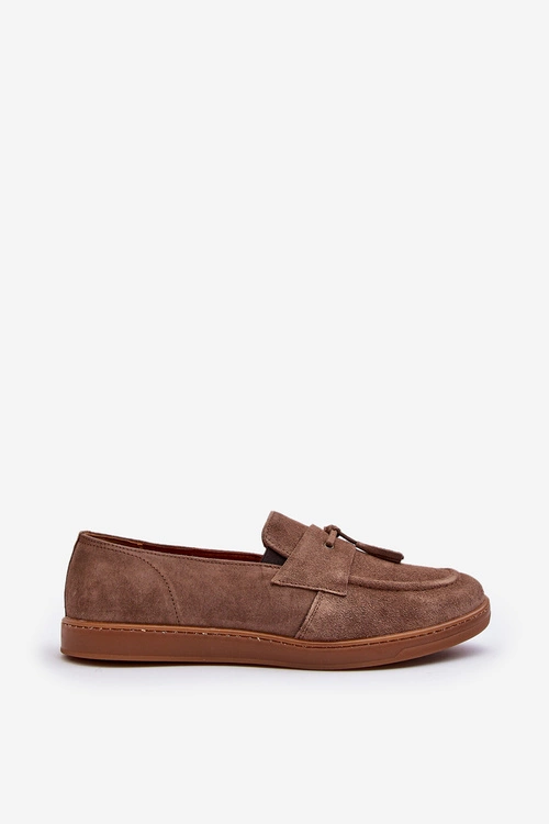 Męskie Zamszowe Loafersy Półbuty Zazoo 1566 Brązowe