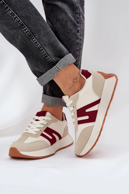 Buty Sportowe Damskie Na Platformie Beżowo-Bordowe Emidi