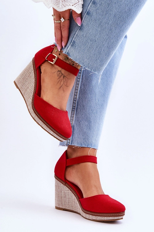 Damskie Klasyczne Sandały Na Koturnie Czerwone Malani