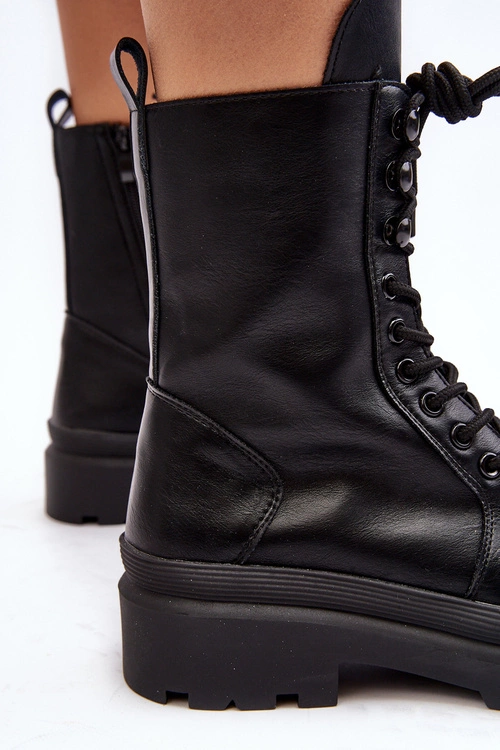 Botki Workery Damskie Ekoskóra Czarne Irande