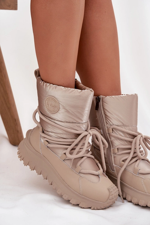 Skórzane Śniegowce Na Platformie Lee Cooper LCJ-25-12-3663 Beżowo-Złote