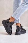 Lekkie Lakierowane Buty Sportowe Na Platformie Skóra Naturalna Artiker 55C1049 Czarne