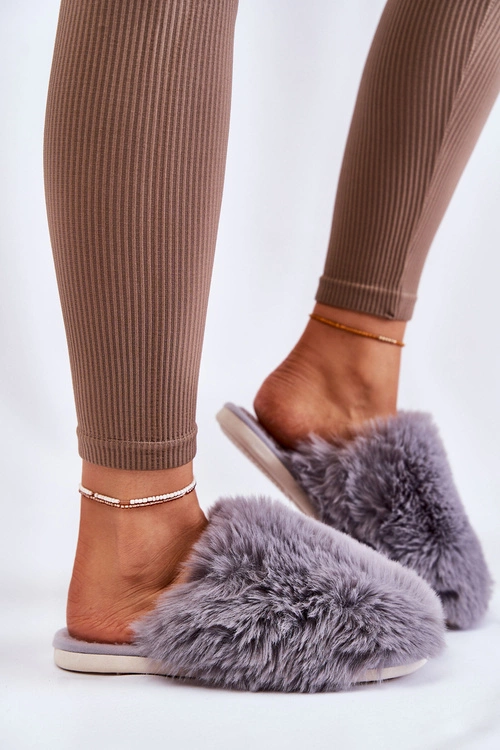 Damskie Futrzane Papcie Szare Sheryl