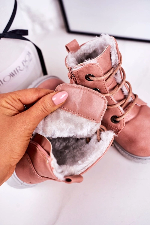 Dziecięce Traperki Botki Ocieplane Futerkiem Różowe Mia