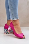 Skórzane Czółenka Z Ozdobnym Obcasem Lewski Shoes 2608/K Fuksja