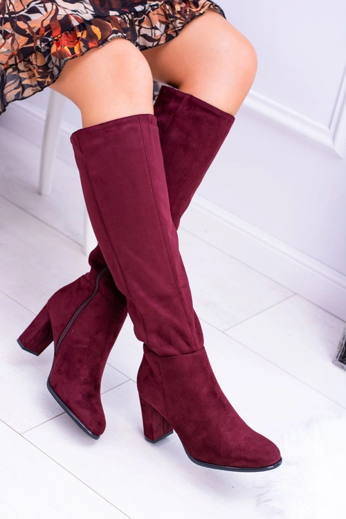 Bordowe Damskie Kozaki Zamszowe Sergio Leone KZ271