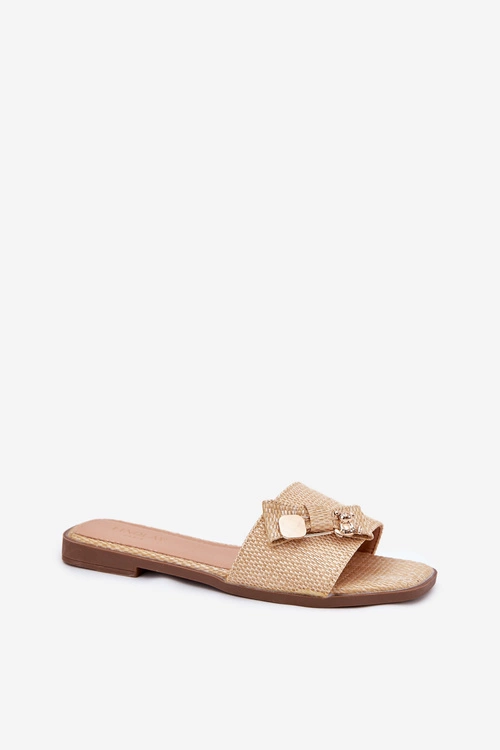 Klapki Damskie Na Płaskim Obcasie Z Kokardą Beżowe Sallariela
