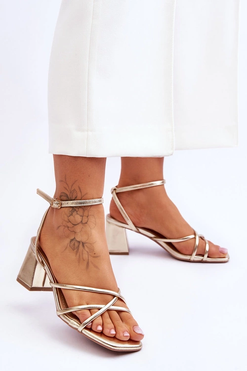 Modne Sandałki Na Obcasie Złote Felisa
