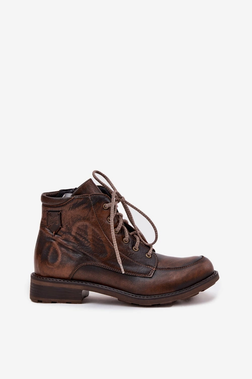 Botki Damskie Z Naturalnej Skóry Na Płaskim Obcasie Maciejka 07063-02 Brązowe