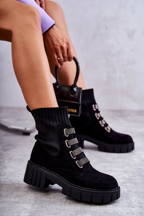 Zamszowe Wsuwane Botki Skarpetkowe Czarne Hope