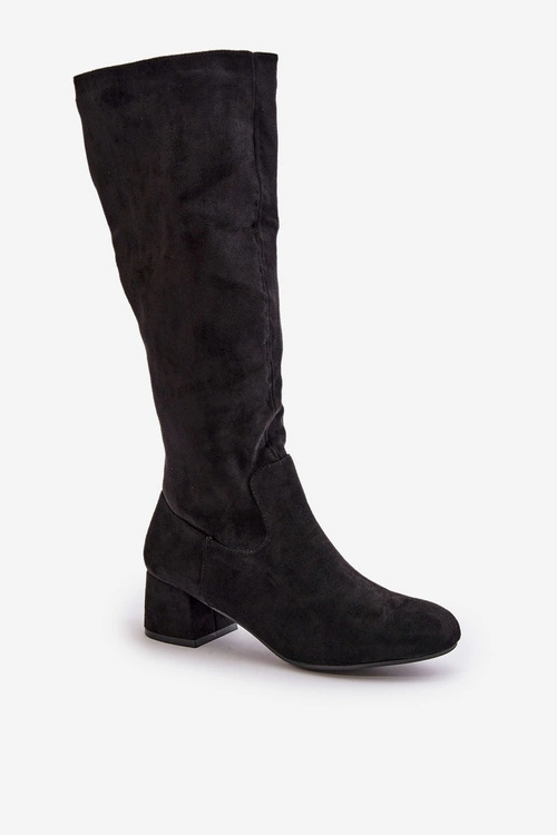 Eko Zamszowe Kozaki Damskie Przed Kolano Na Zamek Czarne Elitara