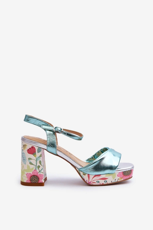 Sandały Damskie Na Słupku W Kwiaty D&A CR980 Błękitne