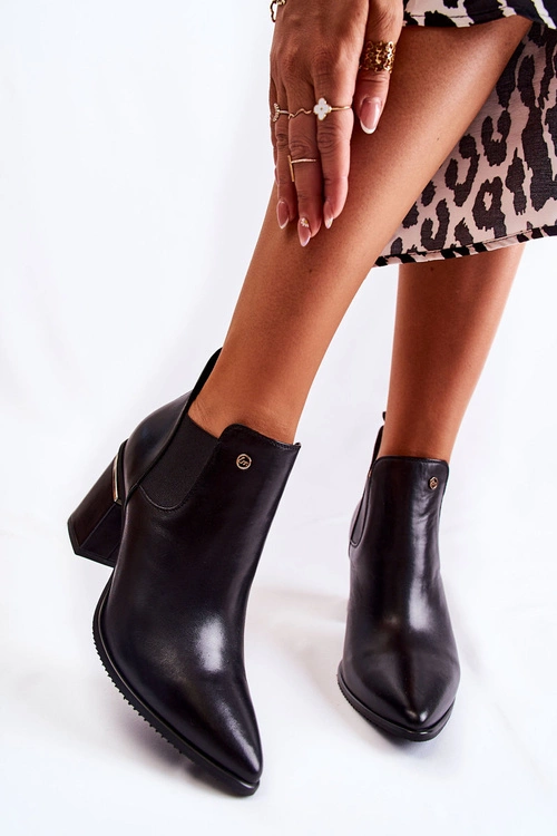 Skórzane Botki Na Obcasie Laura Messi 2506 Czarne