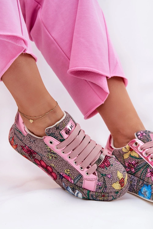 Wzorzyste Sneakersy Na Platformie Ze Zdobieniem GOE RR2N4002 Multikolor