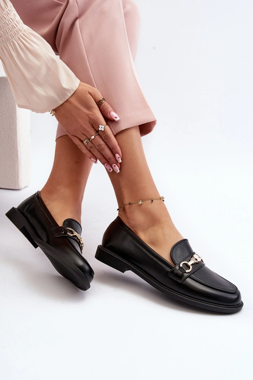 Damskie Mokasyny Na Płaskim Obcasie Eko Skórzane Czarne Vimedia