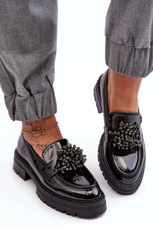 Lakierowane Półbuty Damskie Zdobione Czarne Annella