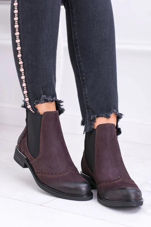 Damskie Bordowe Skórzane Sztyblety Fields