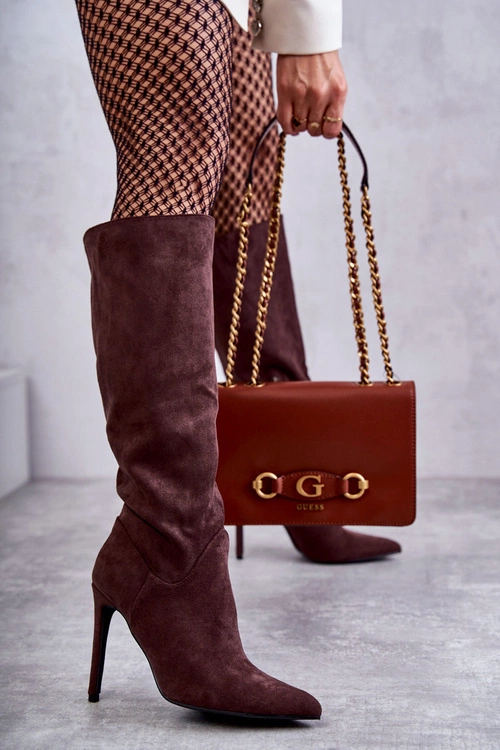 Klasyczne Zamszowe Kozaki Na Szpilce Brązowe Ameya