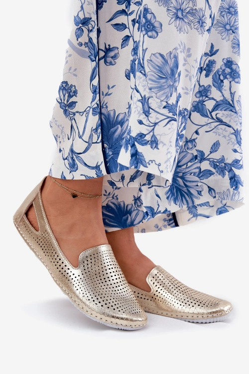 Ażurowe Baleriny Ze Skóry Naturalnej Artiker 56C2694 Złote