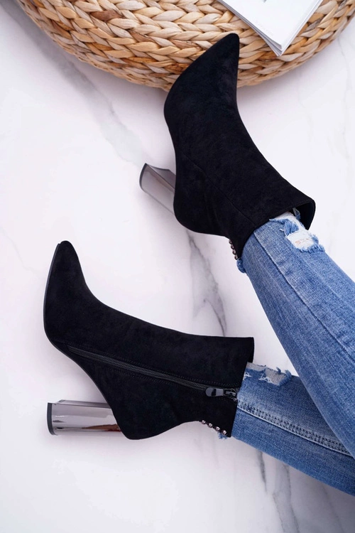 Botki Damskie Na Srebrnym Słupku Czarne Dimmy