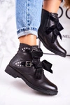 Damskie Ocieplane Botki Z Klamrami I Wstążką Czarne Special