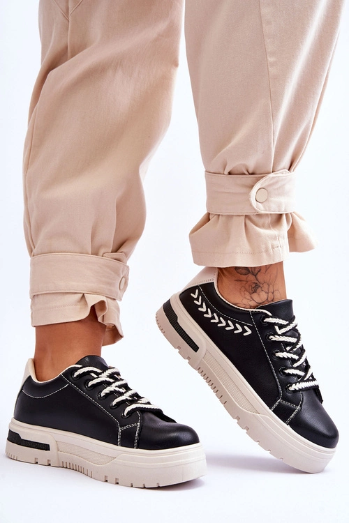 Wygodne Damskie Buty Sportowe Na Platformie Czarno-Beżowe Devan