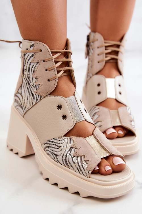 Skórzane Botki Na Suwak Maciejka 05321-04 Beżowe