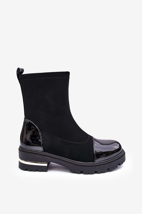 Skórzane Klasyczne Botki Na Płaskim Obcasie Czarne Shendete