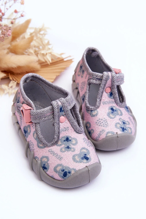 Buty Papcie Błyszczące Befado 110P474 Szaro-Różowe