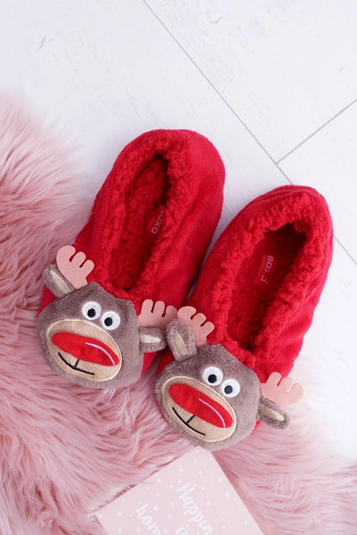Domowe Damskie Baleriny SOXO Świąteczne Renifer Czerwone
