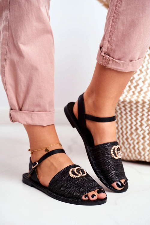 Czarne Damskie Płaskie Sandałki Lu Boo Plecione Felicia