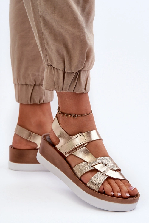 Zazoo 40397 Damskie Skórzane Sandały Na Platformie Złote