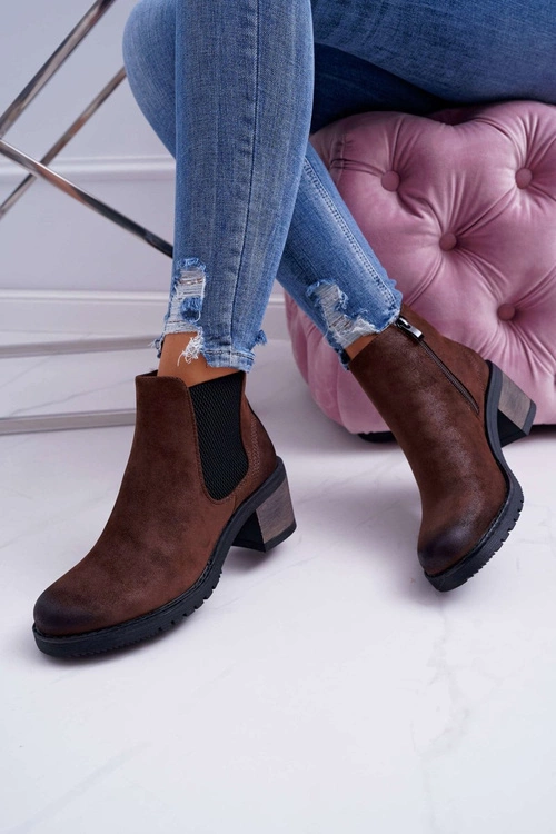 Botki Damskie Na Obcasie Sergio Leone Brązowe BT702