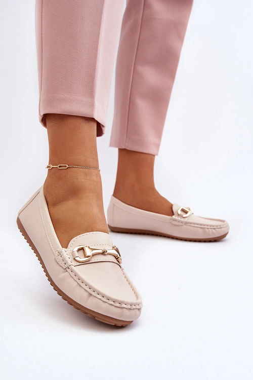 Damskie Klasyczne Mokasyny Eko Skórzane Beżowe Demese